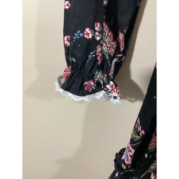 Vintage Miniworld Girls Floral Dress 12 Black Cottage Modest Prairie 90s Party - Picture 2 of 6